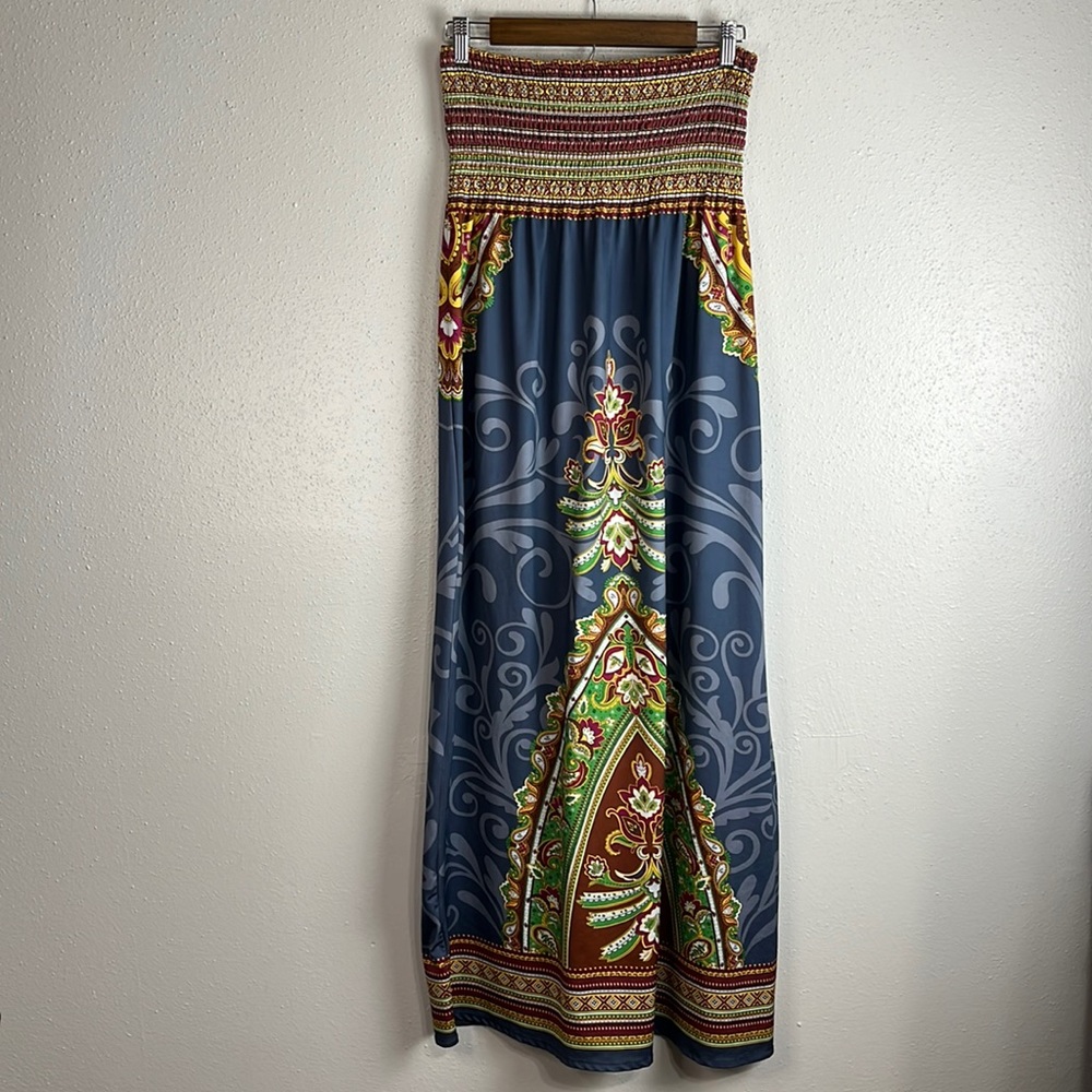 Flying Tomato smocked bandeau maxi dress bohemian indie boho size small